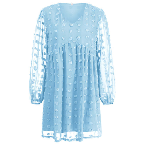 V Neck Women's Fit Dress Doll Dress Jacquard Dress