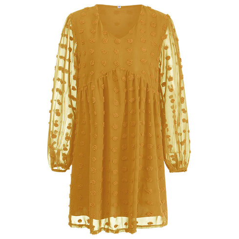 V Neck Women's Fit Dress Doll Dress Jacquard Dress