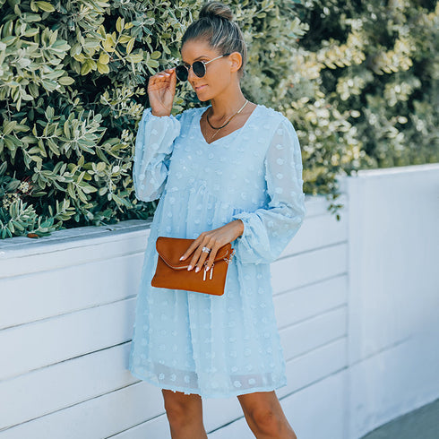 V Neck Women's Fit Dress Doll Dress Jacquard Dress