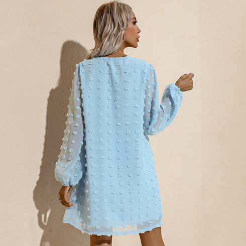 V Neck Women's Fit Dress Doll Dress Jacquard Dress