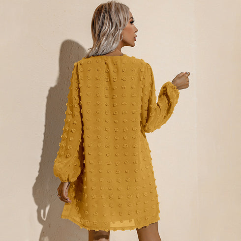 V Neck Women's Fit Dress Doll Dress Jacquard Dress