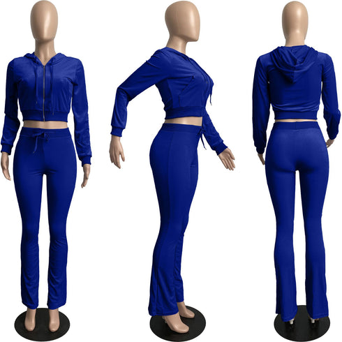 Velvet Pure Color Sexy Women's Two Piece Outfits