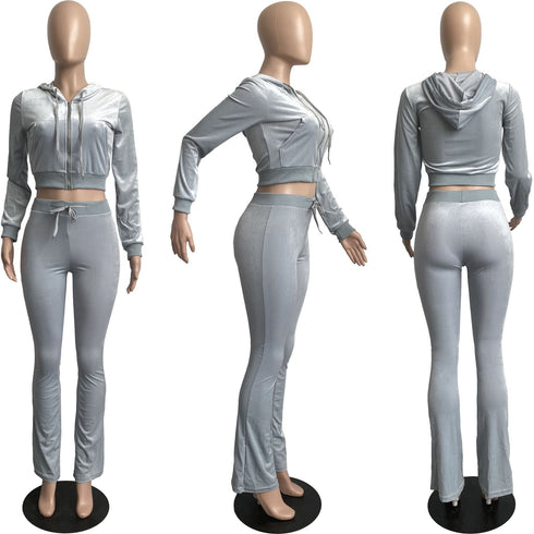 Velvet Pure Color Sexy Women's Two Piece Outfits