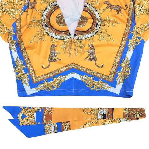 Western Stylish Printed V-neck Women's Two Piece Outfits