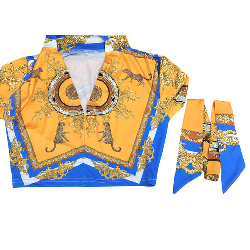 Western Stylish Printed V-neck Women's Two Piece Outfits