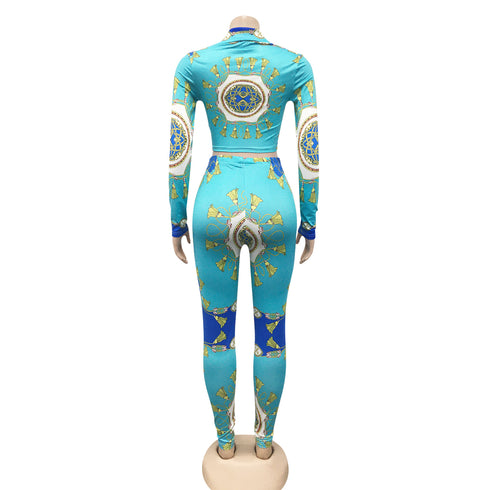 Western Stylish Printed V-neck Women's Two Piece Outfits