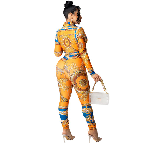 Western Stylish Printed V-neck Women's Two Piece Outfits