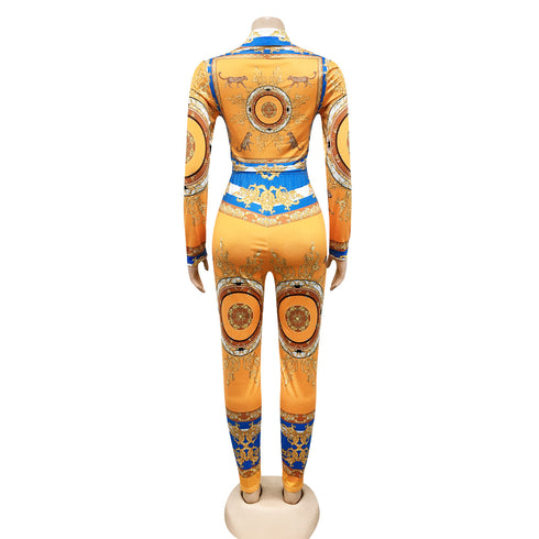 Western Stylish Printed V-neck Women's Two Piece Outfits