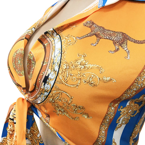 Western Stylish Printed V-neck Women's Two Piece Outfits