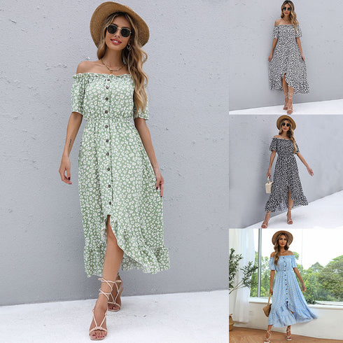 Western Stylish Women's Floral Print Off Shoulder Dresses