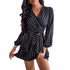 Western Stylish Women's Long Sleeve Stripes V Neck Dresses