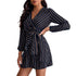 Western Stylish Women's Long Sleeve Stripes V Neck Dresses