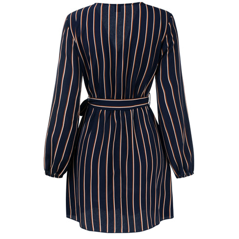 Western Stylish Women's Long Sleeve Stripes V Neck Dresses