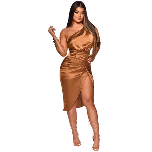 Western Stylish Women's Pure Color Bodycon Slit Dresses