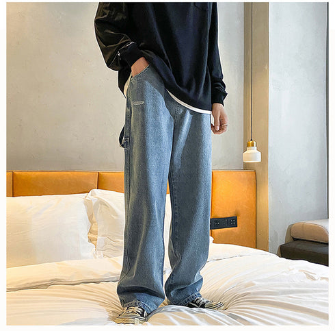 Wide-Leg Men's Loose Jeans Denim Pants