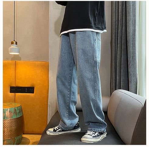 Wide-Leg Men's Loose Jeans Denim Pants