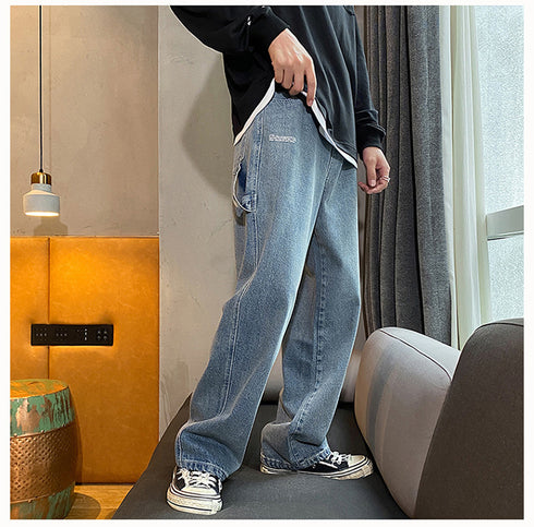 Wide-Leg Men's Loose Jeans Denim Pants