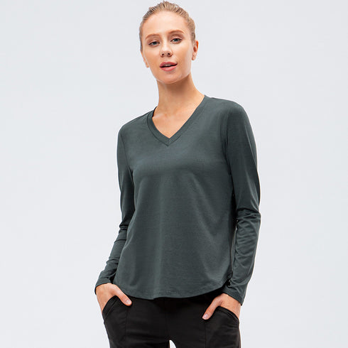Winter Women's Breathable Long Sleeve V-neck Sport Running Shirt