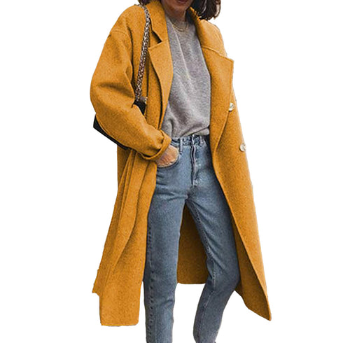 Winter Women's Double-breasted Lapel Long Coat Outwear