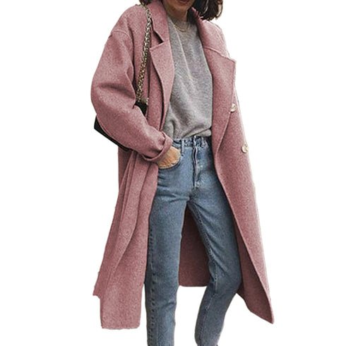 Winter Women's Double-breasted Lapel Long Coat Outwear
