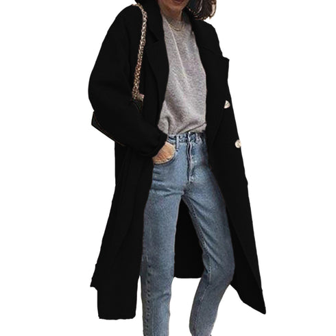 Winter Women's Double-breasted Lapel Long Coat Outwear