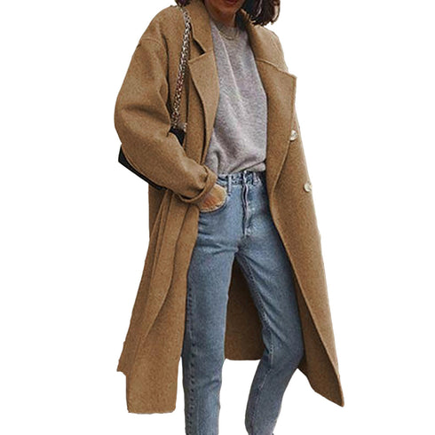 Winter Women's Double-breasted Lapel Long Coat Outwear