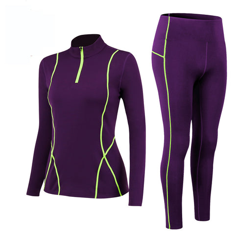 Winter Women's Long Sleeve Shirt Yoga Pants Running Suit