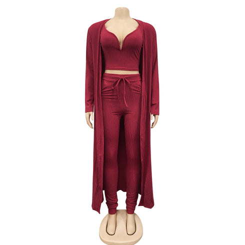 Women's 3 Piece Lounge Set V-neck Vests Pants Suit