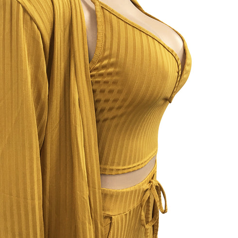 Women's 3 Piece Lounge Set V-neck Vests Pants Suit