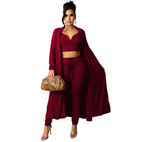 Women's 3 Piece Lounge Set V-neck Vests Pants Suit