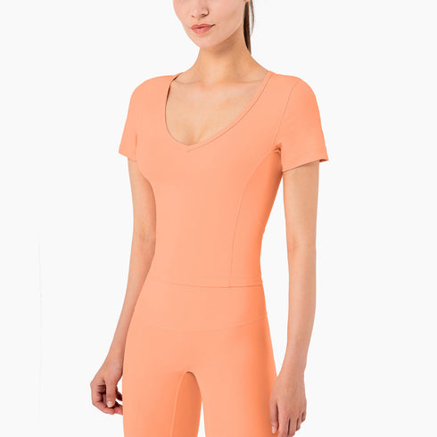 Women's Activewear Short Sleeve V-Neck Slim Running Fitness T-Shirt