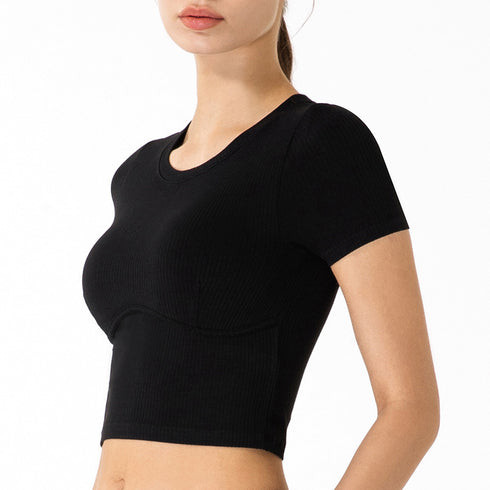 Women's Athletic Fitness Breathable Round Neck Slim T-Shirt
