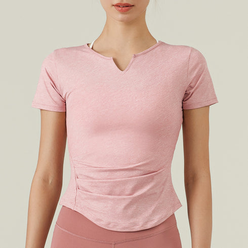 Women's Athletic Fitness V-Neck Plicated T-Shirt