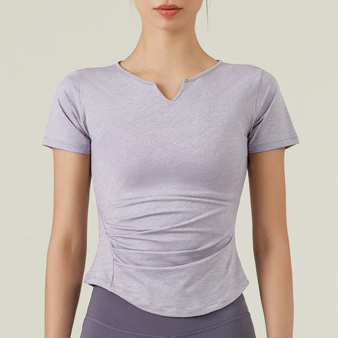 Women's Athletic Fitness V-Neck Plicated T-Shirt