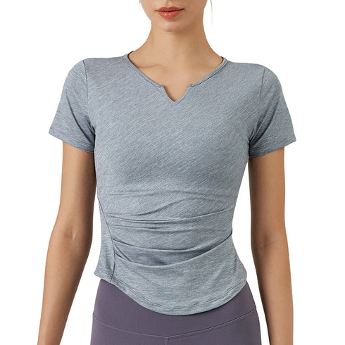 Women's Athletic Fitness V-Neck Plicated T-Shirt