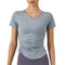 Women's Athletic Fitness V-Neck Plicated T-Shirt
