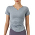 Women's Athletic Fitness V-Neck Plicated T-Shirt