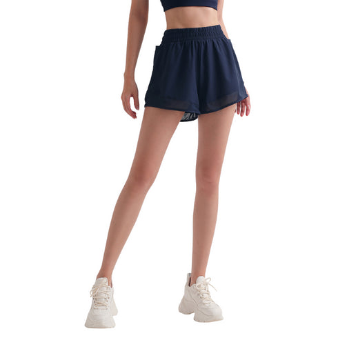 Women's Athletic Mesh Gauze Pocket Running Loose Shorts