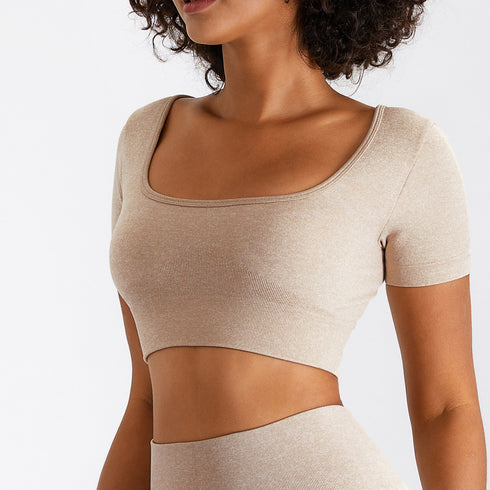 Women's Athletic Short Sleeve Yoga Crop Stretchy T-Shirt