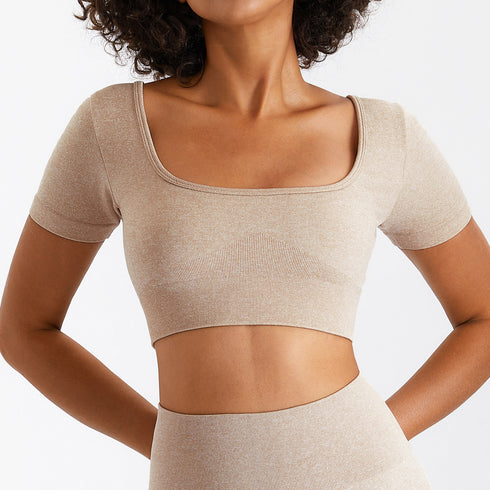 Women's Athletic Short Sleeve Yoga Crop Stretchy T-Shirt