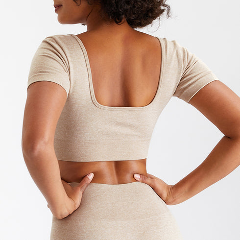 Women's Athletic Short Sleeve Yoga Crop Stretchy T-Shirt