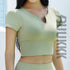 Women's Athletic Skinny Yoga Sexy Crop V-Neck T-Shirt