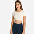 Women's Athletic Yoga Crop Round Neck T-Shirt Bra Pads