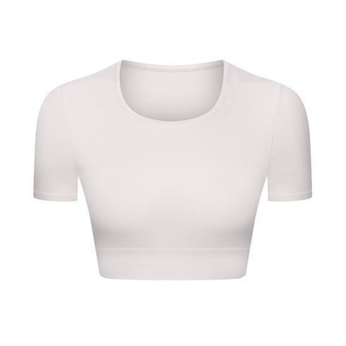 Women's Athletic Yoga Crop Round Neck T-Shirt Bra Pads