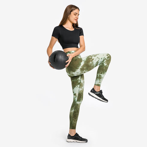 Women's Athletic Yoga Crop Round Neck T-Shirt Bra Pads