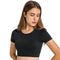 Women's Athletic Yoga Crop Round Neck T-Shirt Bra Pads