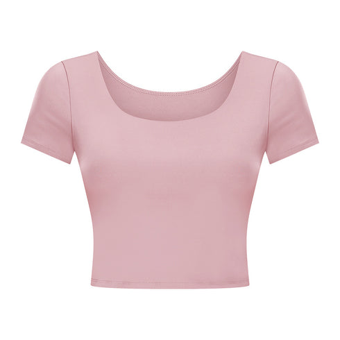 Women's Athletic Yoga Crop T-Shirt with Bra Pads