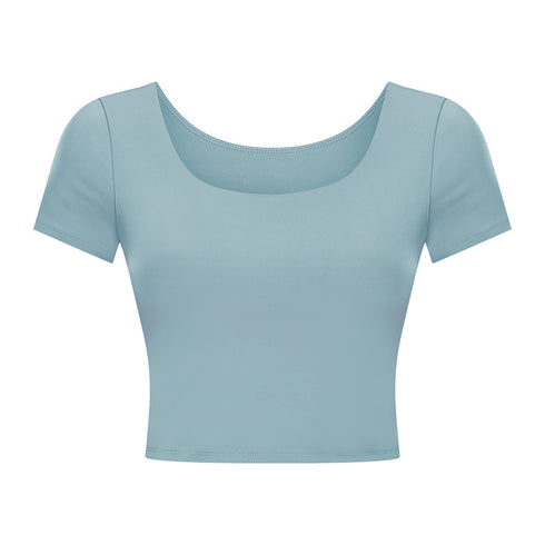 Women's Athletic Yoga Crop T-Shirt with Bra Pads