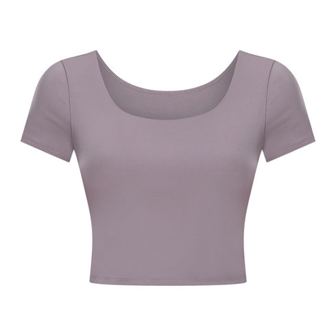 Women's Athletic Yoga Crop T-Shirt with Bra Pads