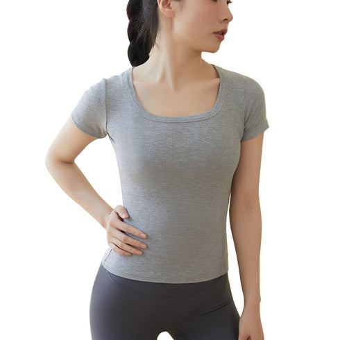 Women's Athletic Yoga U-Neck Solid Color T-Shirt